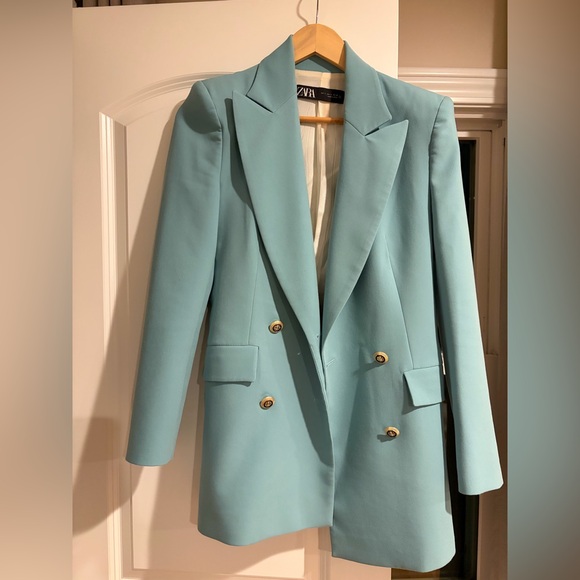 Zara Women's Sky Blue Double-Breasted Blazer - Picture 1 of 3